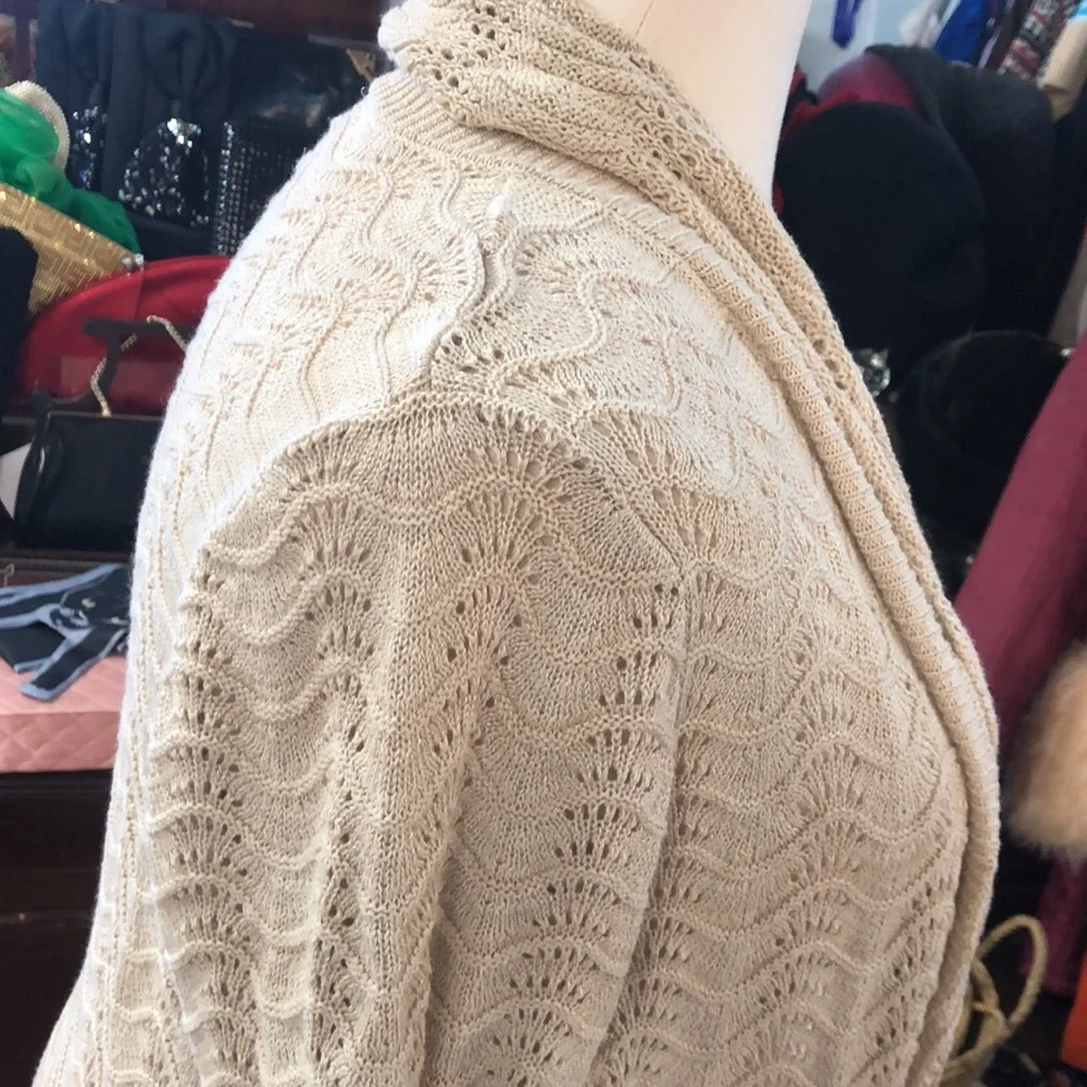 *Willow Bay - cotton/rayon crochet knit cardigan- shawl collar, rounded hem 2X